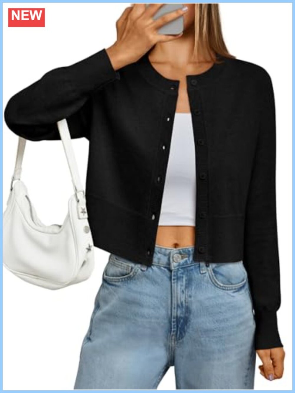 Women's Cropped Cardigan Lightweight Knit Long Sleeve